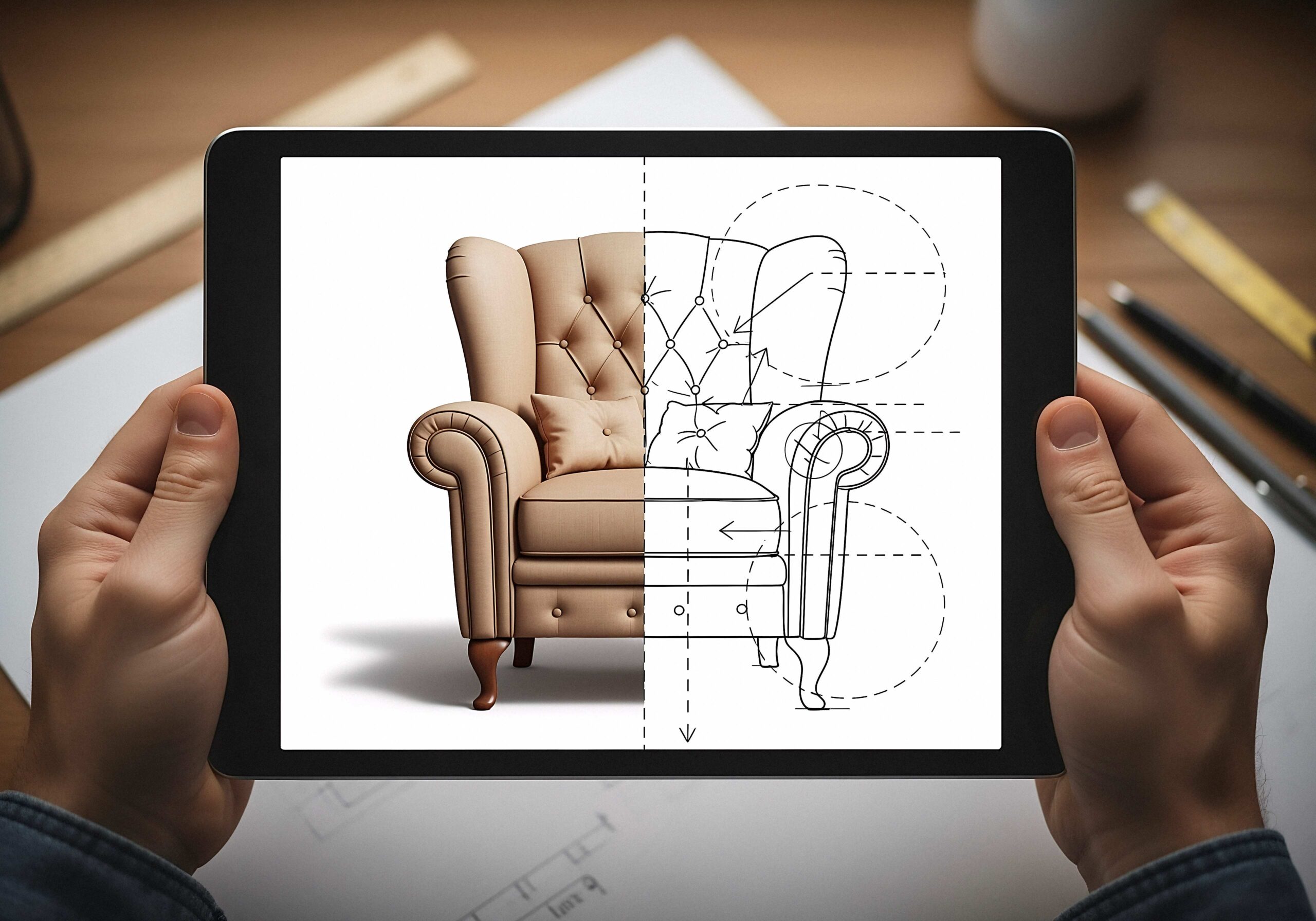Furniture design blueprint on tablet